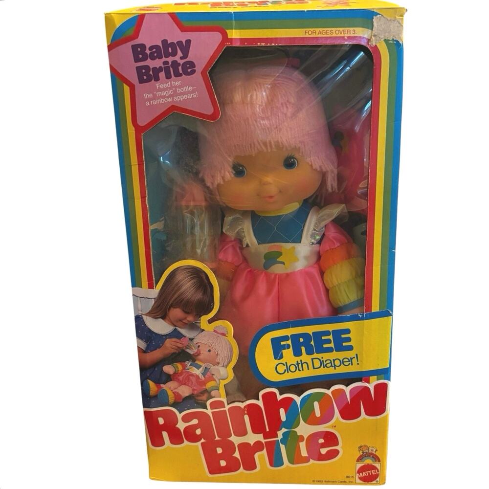1983 Mattel Rainbow Brite Baby Brite Doll Cloth Diaper Bottle New Sealed Vintage